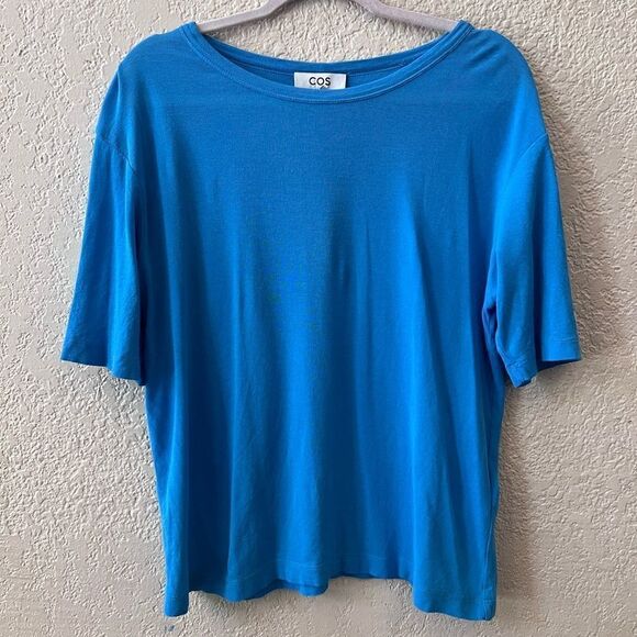 COS Top Size XL-L Blue 100% Cotton Short Sleeve - Picture 2 of 7
